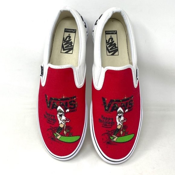 VANS Slip On Sneakers White Red Canvas Shoes Men Skate Low Top Custom Alsu01245 - Picture 5 of 11